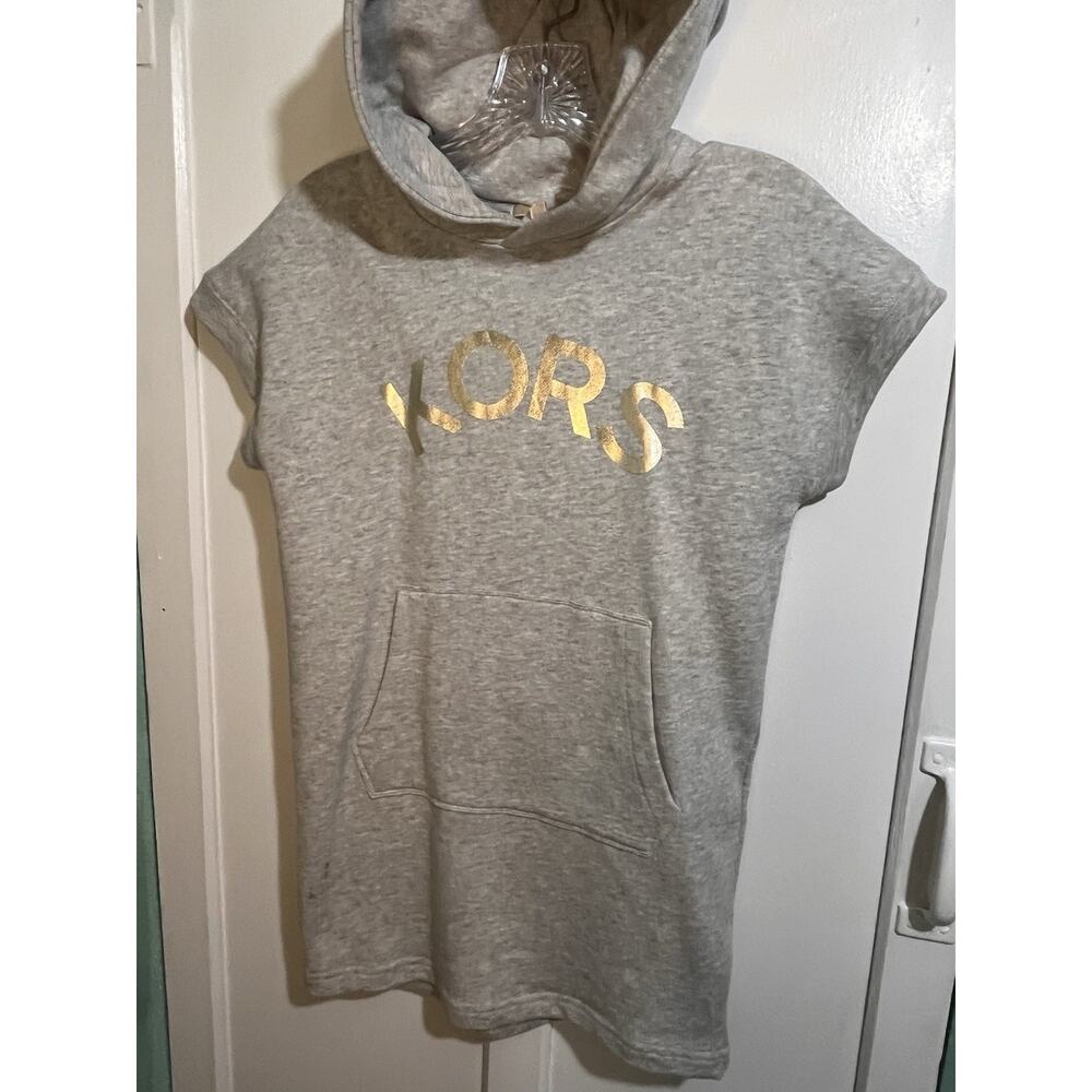 Michael Kors Gray Short Sleeve Hooded Sweatshirt Girls Size 10 Excellent Used